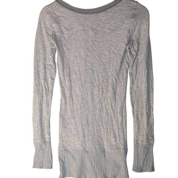 Free People Heathered Gray Henley Ribbed Cuff 100% Cotton S Small - Picture 2 of 8